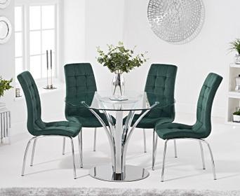 Aria 110cm Glass Dining Table With Calgary Velvet Chairs