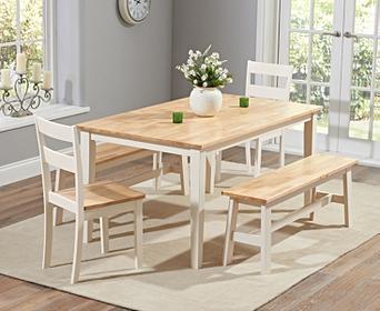 Chiltern 150cm Oak And Cream Dining Set With Benches And Chairs