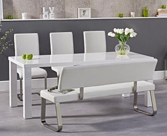 Atlanta 200cm White High Gloss Dining Table With Malaga Chairs And