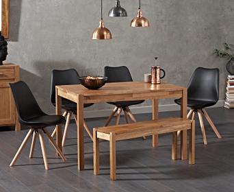 Oxford 150cm Solid Oak Dining Table With Oscar Faux Leather Round Leg Chairs And Bench Oxford