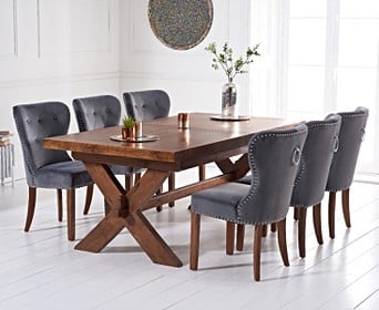 Bordeaux 200cm Dark Solid Oak Extending Dining Table With Knightsbridge Velvet Chairs Bordeaux