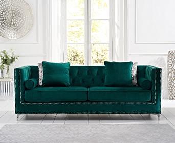 New York Green Velvet 4 Seater Sofa