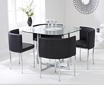 Algarve Glass Stowaway Dining Table With Black High Back Stools