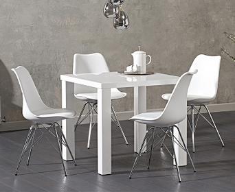 A Small But Perfectly Stylish Dining Set The Atlanta 80cm White High Gloss Dining Table With Celine Chrome Leg Chairs Is Ideal For Modern Urban Apartments Where Space Is At A Premium