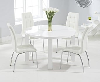 High Gloss Dining Table With Calgary Chairs, Large White High Gloss Round Dining Table 6 Chairs