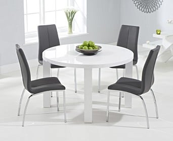 High Gloss Dining Table With Cavello Chairs, Round White High Gloss Dining Table And Chairs