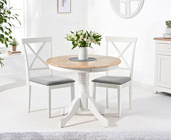 Epsom 90cm Oak and White Dining Table with Chairs with Fabric Seats