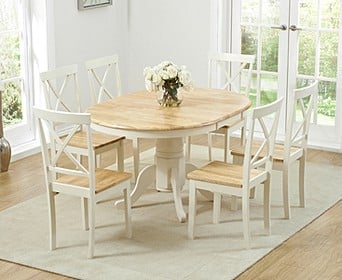 Epsom Cream Pedestal Extending Dining Table With Chairs
