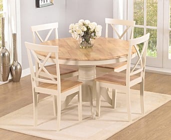 Epsom Cream 120cm Round Pedestal Dining, Round Wood Dining Table And Chairs