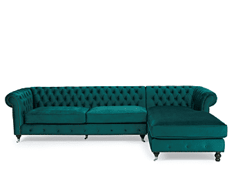 Flora Green Velvet Right Facing Chaise Sofa