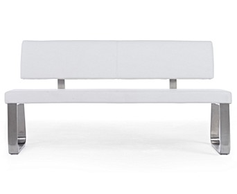 Malaga Large White Bench, Andalucia Modern White Leather Bench Large 60 Inch