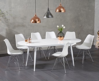 Crisp Clean And Sleek The Olivia Extending White High Gloss Dining Table With Celine Chairs Is Sure To Make An Outstanding Addition To Your Dining Area This High Gloss Extending Dining Table Starts