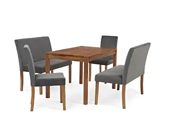 Oxford 120cm Solid Oak Dining Table With Mia Grey Velvet Benches With Backs And Mia Velvet Chairs Oxford