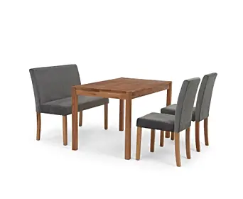 Oxford 120cm Solid Oak Dining Table With Mia Grey Velvet Benches With Backs And Mia Velvet Chairs Oxford