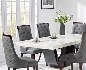 Raphael 200cm White Pedestal Marble Dining Table With Angelica Chairs