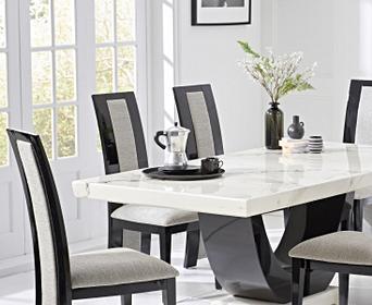 Raphael 200cm White Pedestal Marble Dining Table With Raphael Chairs