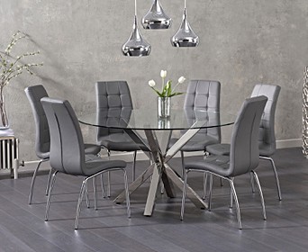 Rio Round Glass Dining Table, Round Black Glass Dining Table Set