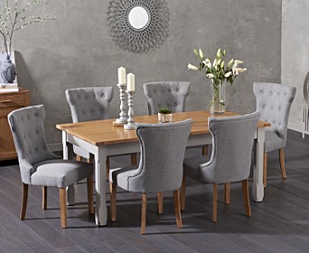 Camille Grey Fabric Chairs, Oak Padded Dining Room Chairs