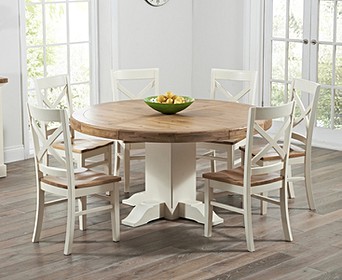 Cream Extending Pedestal Dining Table, Cream Painted Round Dining Table And Chairs