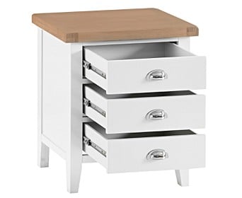 White Extra Large 3 Drawer Bedside Table, Extra Large End Table With Drawers