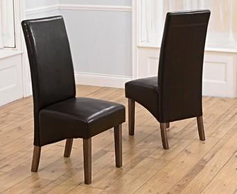 Dakota Dark Oak Brown Faux Leather, Light Brown Faux Leather Dining Chairs