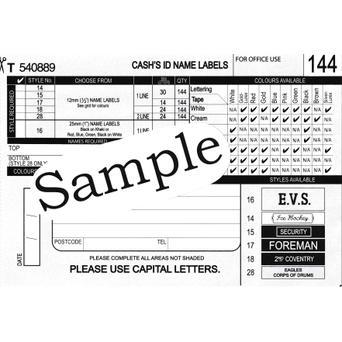 Cash's Name Tapes Order Cards 144 -