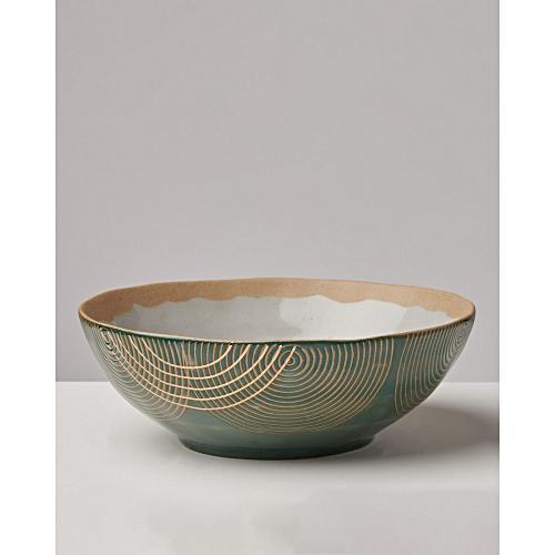 Camila Green & Gold Ceramic Serving Bowl Large Oliver Bonas