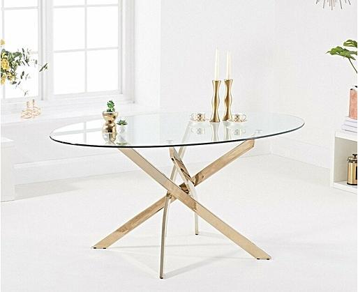 Ex display Denver 165cm Oval Glass Gold Leg Dining Table Oak