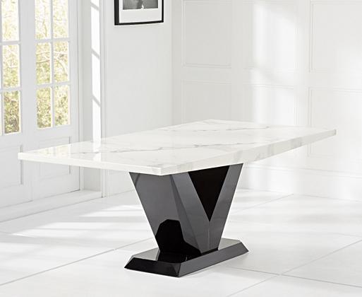 Verbier 200cm White V Pedestal Marble Dining Table