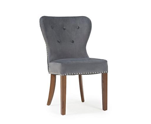 Grey velvet studded dining chairs discount