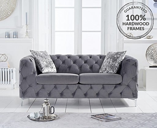 Alara Light Grey Velvet 2 Seater Sofa