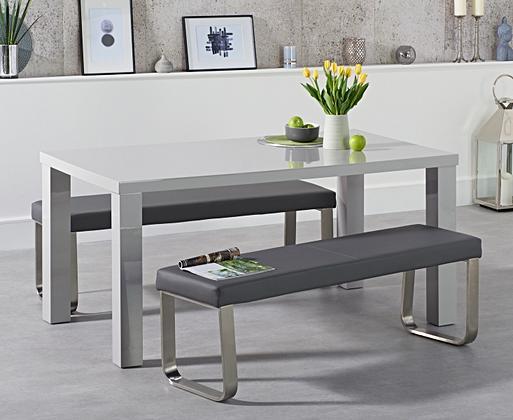 White gloss table new arrivals and bench set