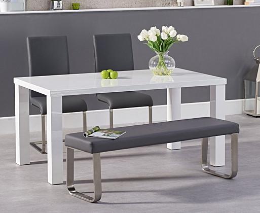 White gloss outlet bench dining set