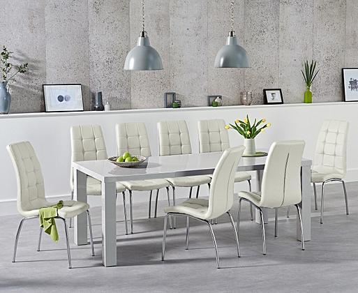 Atlanta 200cm Light Grey High Gloss Dining Table with Enzo Chairs