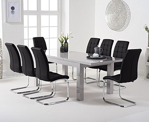 Extending Atlanta Light Grey Gloss 160 220cm Dining Table with