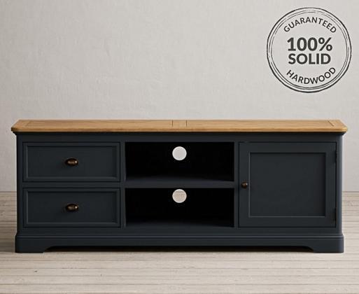 Bridstow Oak and Blue Painted Super Wide TV Cabinet Oak