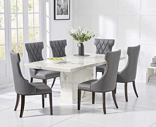 Carvelle 160cm White Pedestal Marble Dining Table with Sophia Chairs