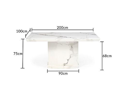 Carvelle 200cm White Pedestal Marble Dining Table