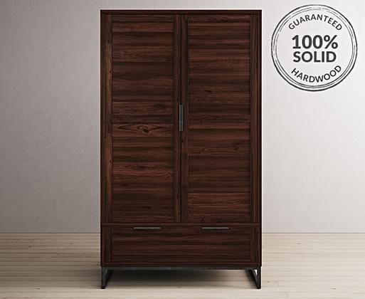 Dakota Dark Acacia and Metal Double Wardrobe Oak Furniture