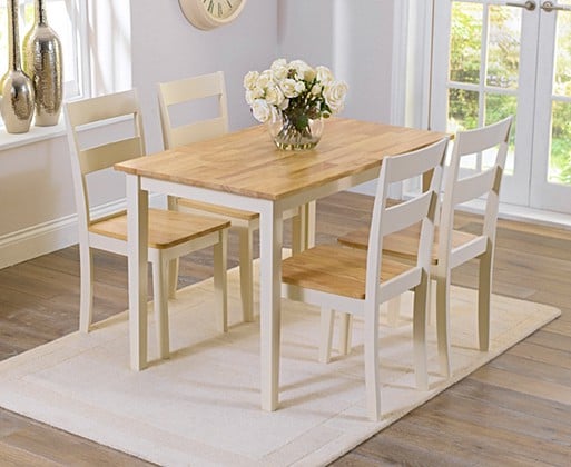 Chiltern 114cm Oak and Cream Painted Dining Table and Chairs | Oak Furniture Superstore