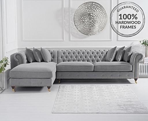 Chiswick Extra Large Grey Linen Left Facing Chesterfield Corner Chaise Sofa
