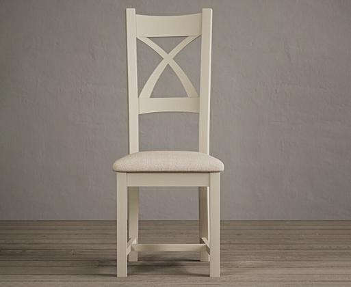 Painted Cream X Back Dining Chairs with Linen Fabric Seat Pad