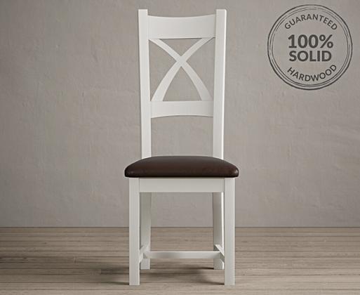 Painted Signal White X Back Dining Chairs with Brown Suede Seat Pad