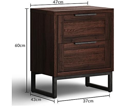 Dakota Dark Acacia and Metal 2 Drawer Bedside Table Oak