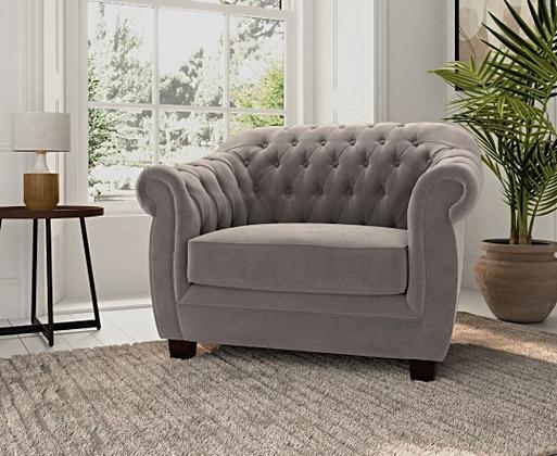 Grey fabric chesterfield chair best sale