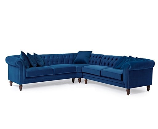 Bromley Medium Blue Velvet Corner Sofa Oak Furniture Super