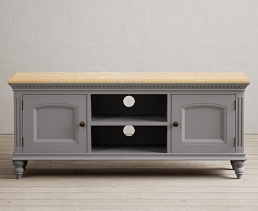 Francis Light Grey Large TV Cabinet Oak Furniture Superstore