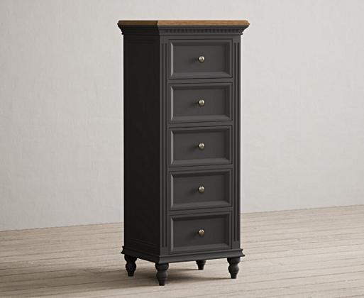 Francis Oak and Charcoal Grey Painted 5 Drawer Tallboy