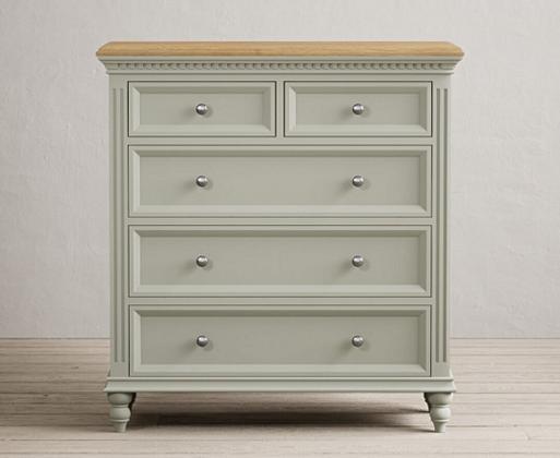 Francis Oak and Soft Green Painted 2 Over 3 Chest of Drawers Oak