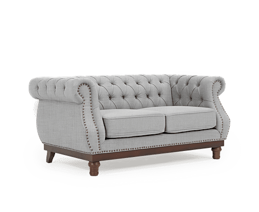 Harrow Chesterfield Grey Linen Fabric 2 Seater Sofa Oak